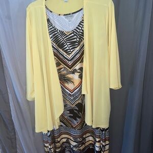 Catherines Yellow and Black Patterned Midi Dress